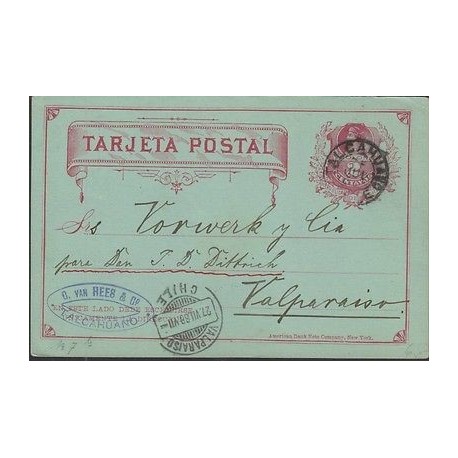 O) 1888 CHILE, POSTAL STATIONARY TALCAHUANO, 2 CENTAVOS COLON RED, XF