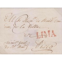 G) CIRCA 1790 PERU, RED LIMA MARK, CIRCULATED FRONT COVER TO PISCO, XF