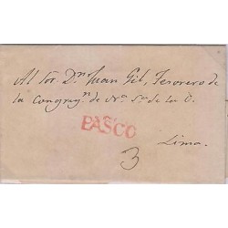 G)1827 PERU, ORANGE LINEAL PASCO CANC., CIRCULATED COMPLETE LETTER TO LIMA, XF