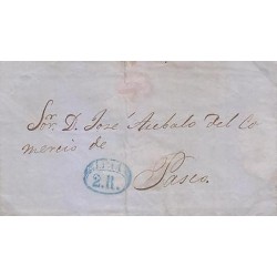 G)1852 PERU, OVAL 2 REALES-LIMA BLUE CANC., CIRCULATED COMPLETE LETTER TO PASCO,