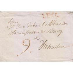 G)CIRCA 1835-50 PERU, LINEAL RED LIMA MARK, CIRCULATED COVER TO PATIVILCA, XF