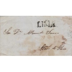 G)1847 PERU, LIMA LINEAL BLACK CANC., CIRCULATED COMPLETE LETTER, XF