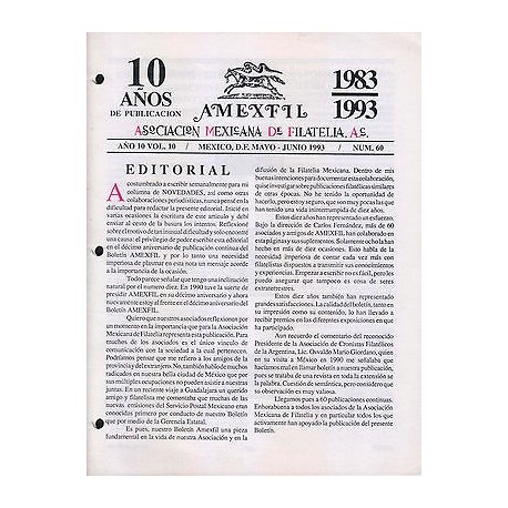 G)1993 MEXICO, AMEXFIL MAGAZINE, SPECIALIZED IN MEXICAN STAMPS, YEAR 10 VOL. 10-