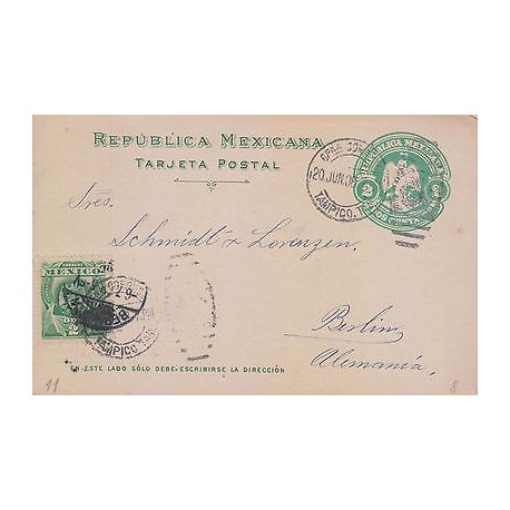 G)1908 MEXICO, COAT OF ARMS, EAGLE 2 CTS.-EGALE 2 CTS. POSTAL STATIONARY, BARREL