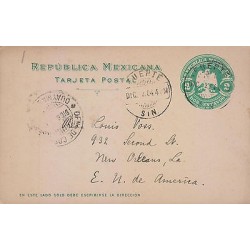 G)1904 MEXICO, EAGLE 2 CTS. POSTAL STATIONARY, EMBOSSED, CIRCULAR GUAYMAS & MEX 