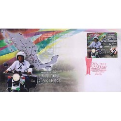 G)2014 MEXICO, MAP-POSTMAN-MOTORCYCLE-TRAFFIC POST BUILDING, POSTMAN DAY, FDC, X