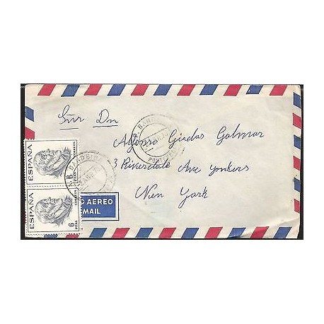 E)1970 SPAIN, SAINT IDELFONSO, STRIP OF 2, CIRCULATED COVER TO USA, XF 