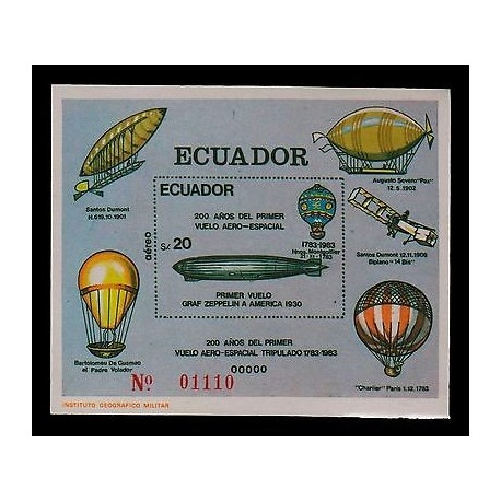 E)1983 ECUADOR, 200TH ANNIVERSARY OF THE FIRST FLIGHT AEROSPACE, GRAF ZAPPELIN 