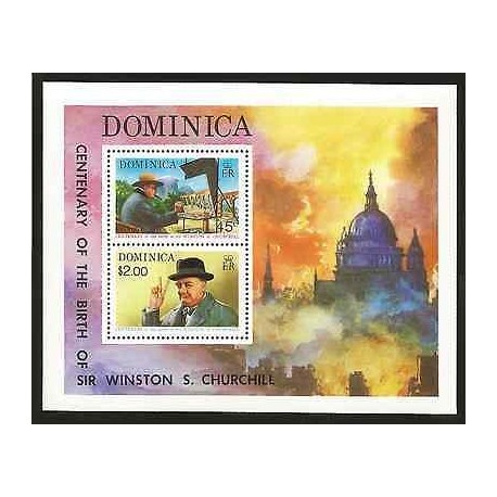 E)1974 DOMINICA, CENTENARY OF THE BIRTH OF SIR WINSTON CHURCHILL, PAITINGS,