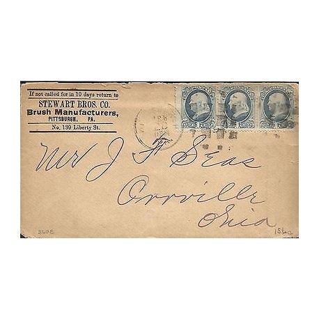 E)1928 USA, US STAMP 1870 1C BENJAMIN FRANKLIN,STRIP OF 3, CIRCULATED COVER 