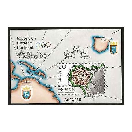 E)1988 SPAIN, NATIONAL PHILATELIC EXHIBITION, EXFILNA, OlYMPICS, MAP