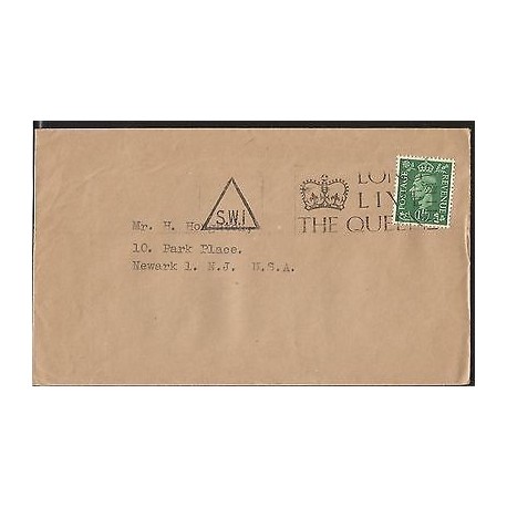 E)1918 GREAT BRITAIN, KING GEORGE II, CIRCULATED COVER TO USA, XF
