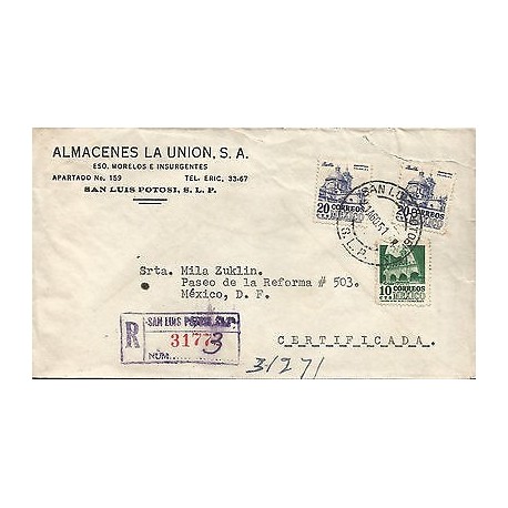 G)1951 MEXICO, PUEBLA CATHEDRAL-CONVENT, MORELOS, CERTIFICATED COVER FROM SAN LU