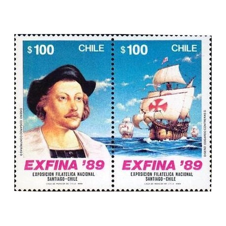E) 1989 CHILE, NATIONAL EXPOSURE FILATELICA, SANTIAGO DE CHILE, PAIR