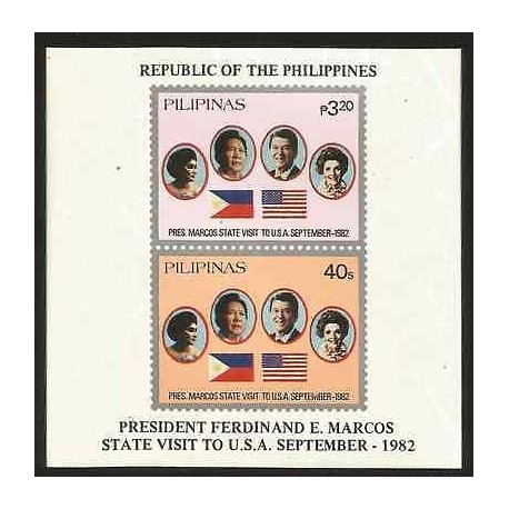 E)1982 PHILIPPINES,PRESIDENT MARCOS STATE TO USA, JOINT ISSUE, SOUVENIR SHEET,