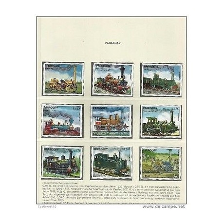 O) 1972 PARAGUAY, LOCOMOTIVE FROM 1829 TO 1924 OF THE WORLD, SET MNH