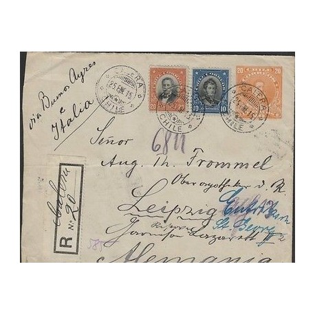 O) 1915 CHILE, 20 CENTAVOS BULNES, 10 CENTAVOS OHIGGINS, 20 CENTAVOS VALDIVIA, C