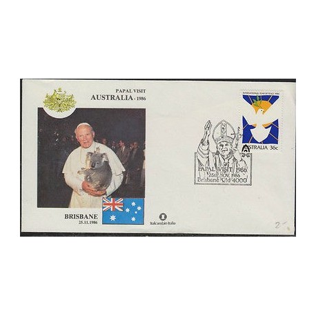 O) 1986 AUSTRALIA, POPE JOHN PAUL II-KAROL JOSEF WOJTYLA, FDC XF.
