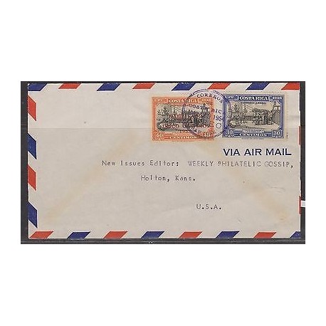 C) 1954 COSTARICA COVER TO USA, COLON OVERPRINT PLUS VIOLET 30 CTS
