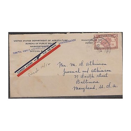 C) 1939 COSTARICA PENALTY COVER USED FROM COSTARICA TO MARYLAND