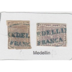 O) 1867 COLOMBIA, 10 CENTAVOS LILAC, SG 45,MEDELLIN FRANCA, XF