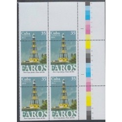RO)2014 CARIBE, ERROR PERFORATED, DIFFERENT POSITIONS THAN IMAGE, LIGHTHOUSES, C