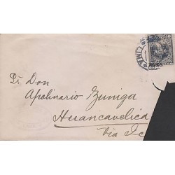 G)1885 PERU, 10 CTS COAT OF ARMS, CIRC. LIMA CANC., CIRCULATED COVER TO HUANCAVE