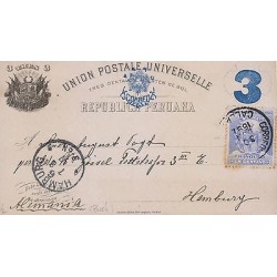 G)1897 PERU, POSTAL STATIONARY TO HAMBURG GERMANY, WITH A 1 CENT UPRATED, XF
