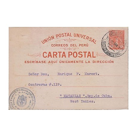 G)1904 PERU, TRUJILLO ADMON GRAL. CIRC. CANC., CIRCULATED COMPLETE POSTAL STATI