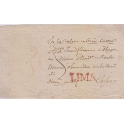 G)CIRCA 1790 PERU, LINEAL RED LIMA CANC., CIRCULATED FRONT COVER TO CHILOE, XF