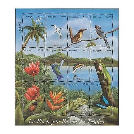 o) 1998 NICARAGUA, FLORA AND FAUNA OF THE TROPICS, FLOWERS, IGUANA, FISH, TREE,B