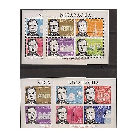 E) 1967 NICARAGUA, RUBEN DARIO CENTENARY, SOUVENIR SHEET , MNH