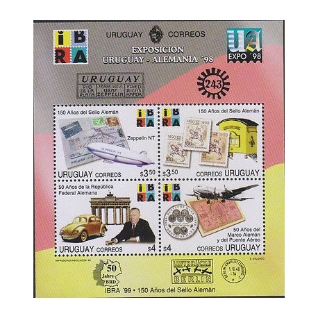 G)1998 URUGUAY, GRAF ZEPELLIN FFC-MAIL BOX-CAR-FRIED RICHS HAFEM-AIRPLANE-COIN-S