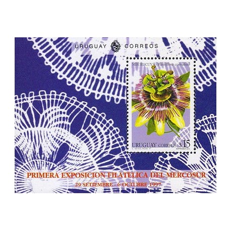 G)1997 URUGUAY, MIBURUCUYA FLOWER, FIRST PHILATELIC EXHIBITION MERCOSUR, S/S, MN