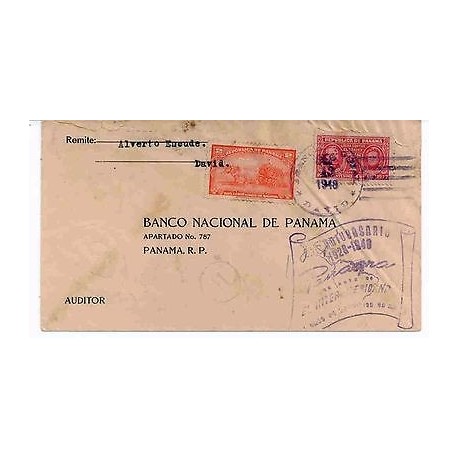 E) 1948 PANAMA, CIRCULATED COVER, INTERNAL USE, WITH VIOLET CACHET ANNIVERSARY