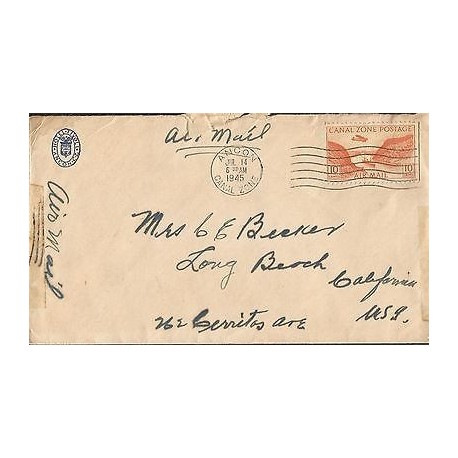 E)1945 PANAMA, CANAL ZONE POSTAGE ORANGE, CIRCULATED COVER TO USA, XF 