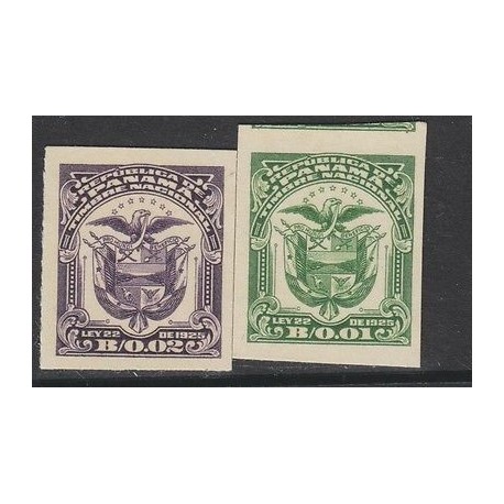 O) 1925 PANAMA, ABN CARDBOARD PROOFS COAT OF ARMS. 2 VALUES 001 B AND 002 B.