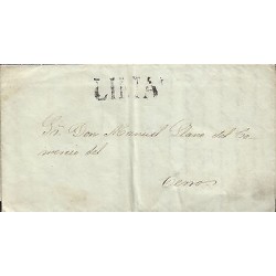 G)1846 PERU, LIMA LINEAL BLACK CANC., CIRCULATED COMPLETE LETTER TO CERRO, XF