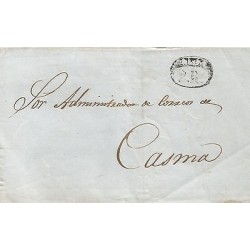 G)1851 PERU, RING OF LIMA IN BLACK, CIRCULATED COVER TO CASMA, XF