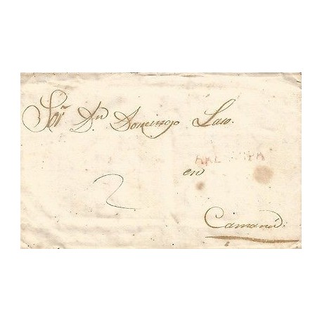 G)1837 PERU, AREQUIPA LINEAL RED CANC., COMPLETE LETTER CIRCULATED TO CAMANA, XF