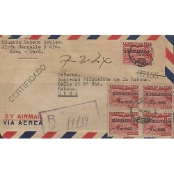 G)1951 PERU, MULTIPLE OF TYPE OF 1938 SURCHARGED IN BLACK, REGISTERED AIRMAIL CI