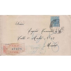 G)1915 PERU, JOSE DE LA MAR 12 CTS., CERTIFICATED, CIRCULATED COVER FROM LIMA TO