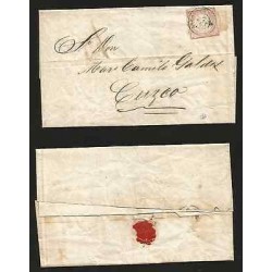 G)1862 PERU, 1 DINERO RED, AREQUIPA CIRC. CANC., CIRCULATED COMPLETE LETTER TO C