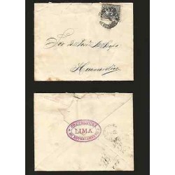 G)1887 PERU, COAT OF ARMS, LIMA CIRC. CANC., CIRCULATED COVER TO HUANCAVELICA, X