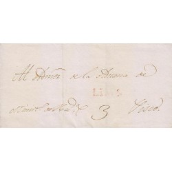 G)1836 PERU, LINEAL RED LIMA CANC., 3 MANUSCRIPT, CIRCULATED COVER TO PISCO, XF