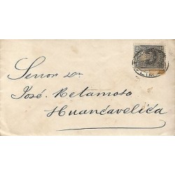 G)1889 PERU, CIRCULAR LIMA CANC., COAT OF ARMS, CIRCULATED COVER TO HUANCAVELICA