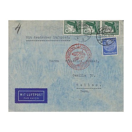 G)1937 GERMANY, PERU INBOUND FLIGHTS, EARTH-SWASTICA-EAGLE, EUROPA-SUOUTH AMERIC