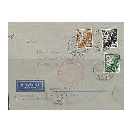 G)1936 GERMANY, PERU INBOUND FLIGHTS, EARTH-SWASTICA-EAGLE, EUROPA-SUOUTH AMERIC