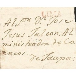 G)1807 PERU, LIMA LINEAL RED CANC., CIRCULATED COVER TO TAUXA POSTMASTER, XF