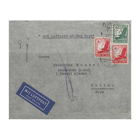 G)1938 GERMANY, PERU INBOUND FLIGHTS, EARTH-SWASTICA-EAGLE, CIRCULATED COVER FRO